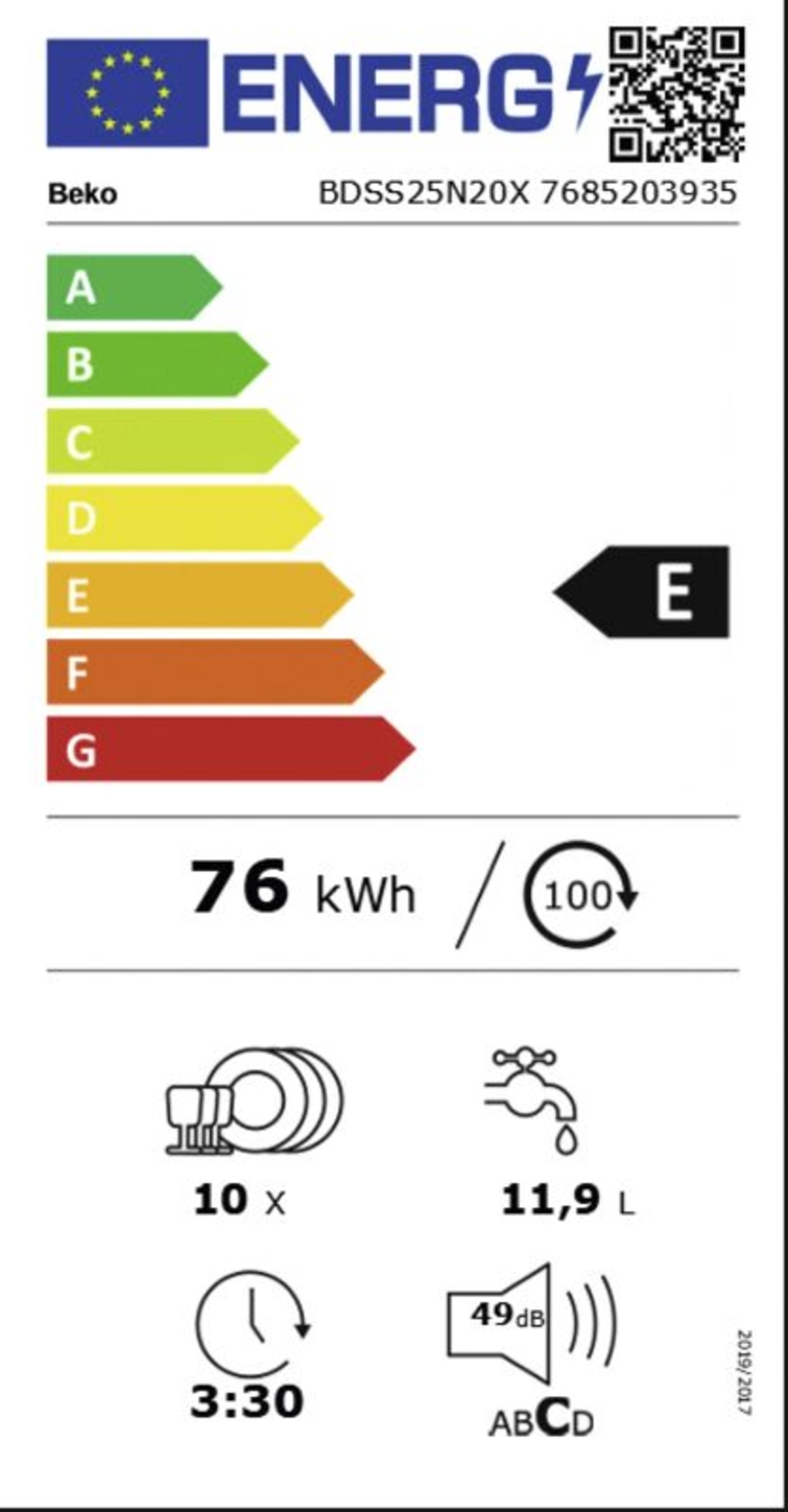 Beko BDSS25N20X Geschirrspüler Einbau 45 cm edeltstahl teilintegriert