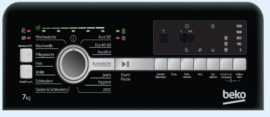 Beko BTL1WFP10724AT  Waschmaschine, Toplader, 1-7 kg, 1200 U/min Digital Display