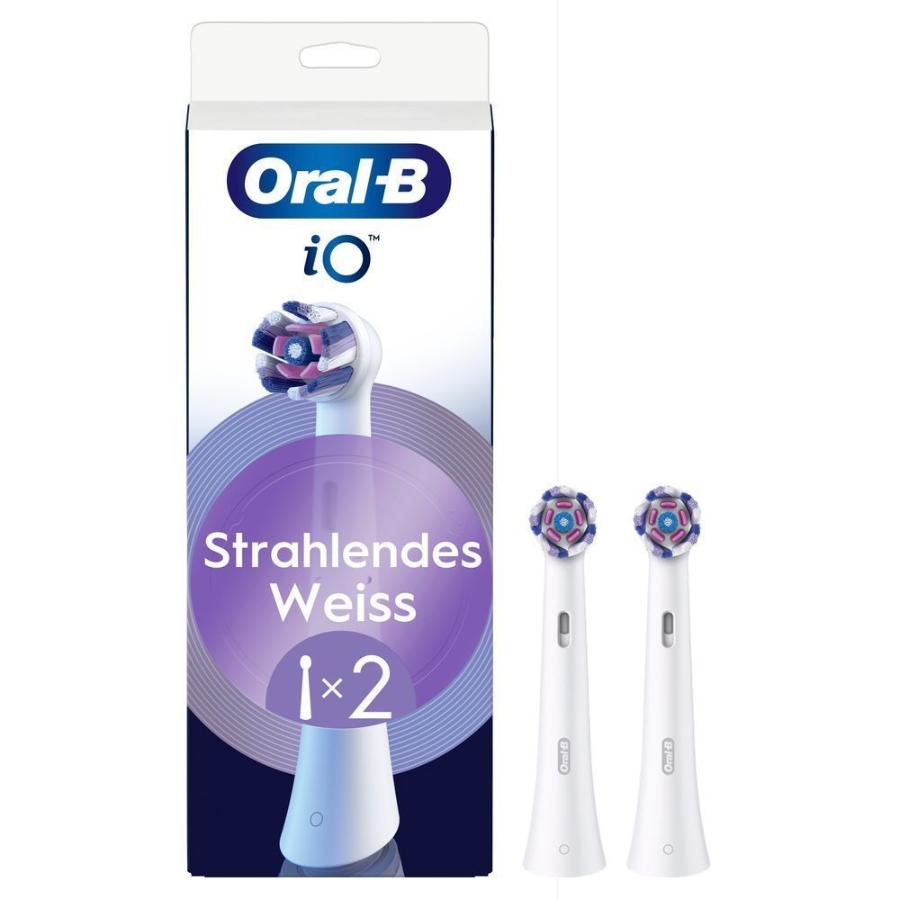 Oral-B iO Aufsteckbürsten Strahlendes Weiss 2er, für elektrische Oral-B iO Zahnbürsten, Zahnaufhellung, Weiß