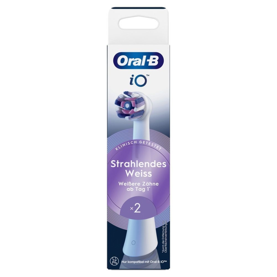 Oral-B iO Aufsteckbürsten Strahlendes Weiss 2er, für elektrische Oral-B iO Zahnbürsten, Zahnaufhellung, Weiß