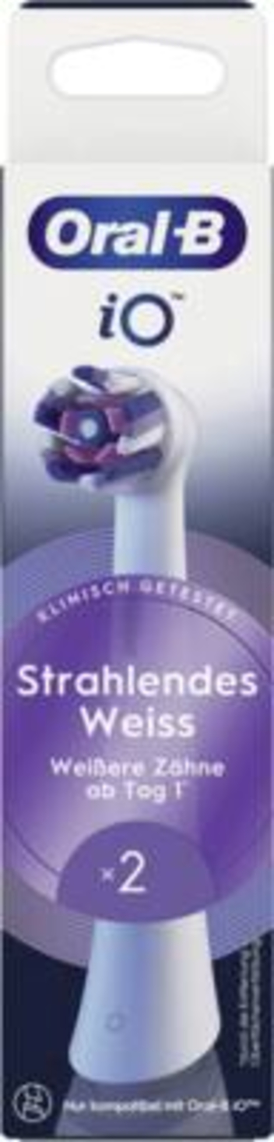 Oral-B iO Aufsteckbürsten Strahlendes Weiss 2er, für elektrische Oral-B iO Zahnbürsten, Zahnaufhellung, Weiß