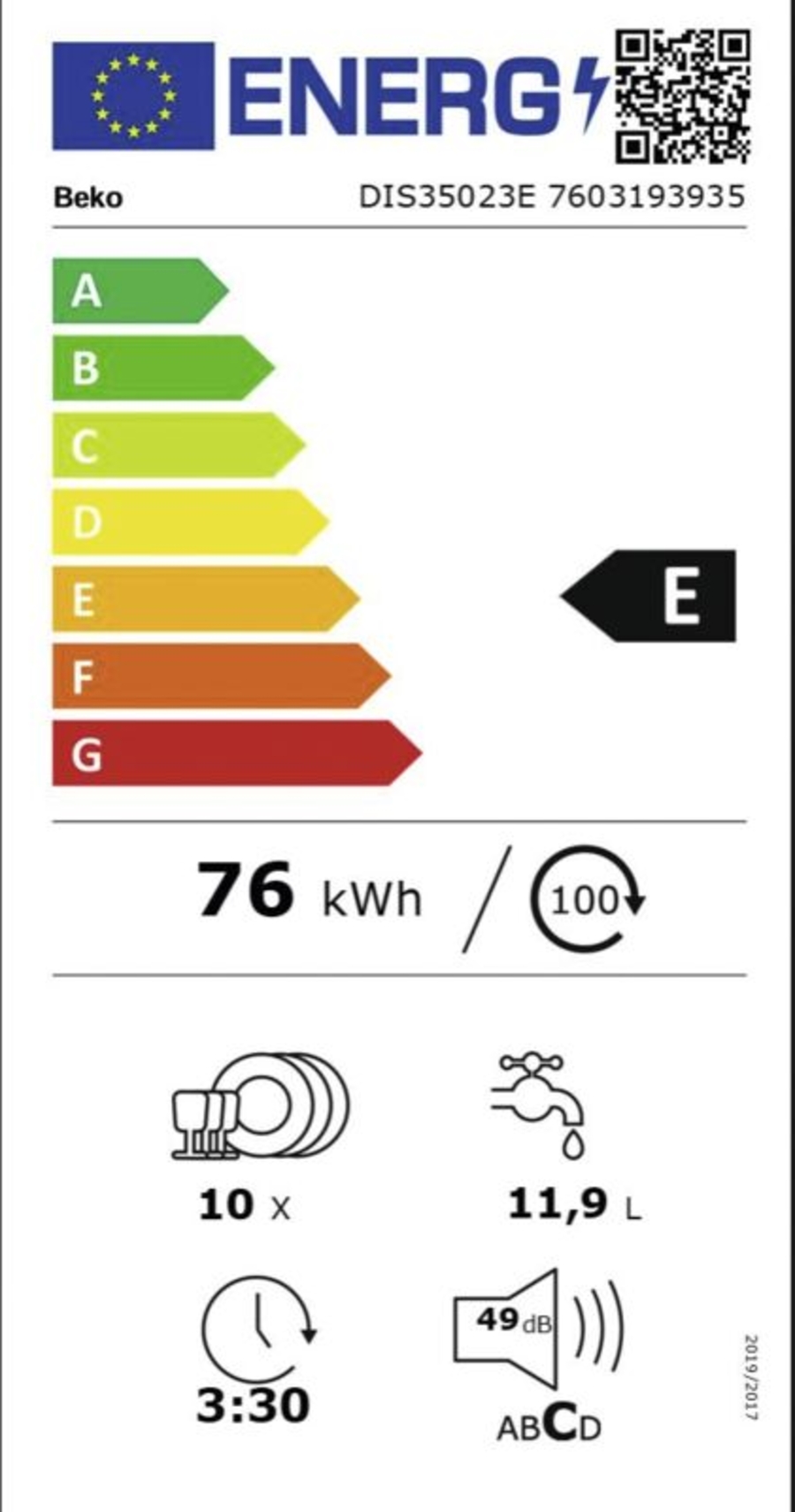 Beko DIS35023E Geschirrspüler Einbau vollintegriert 45 cm  