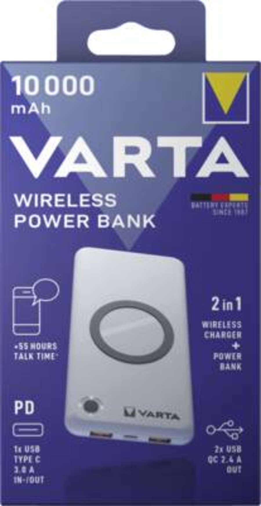 Varta Wireless Power Bank 10000 + Ladekabel, 10000mAh 