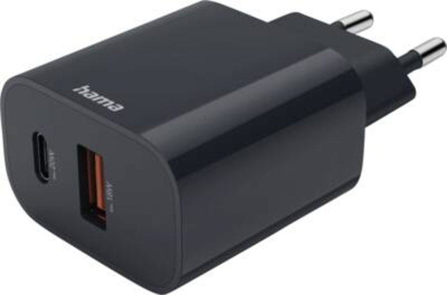 Hama 86441 Schnellladegerät, 1x USB-C, 1x USB-A, PD, 20 W Anthrazit