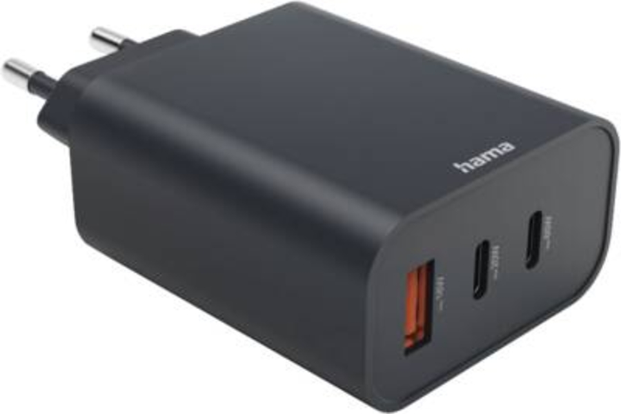 Hama 86445 Schnellladegerät, 2x USB-C, 1x USB-A, PD, 65 W, Anthrazit
