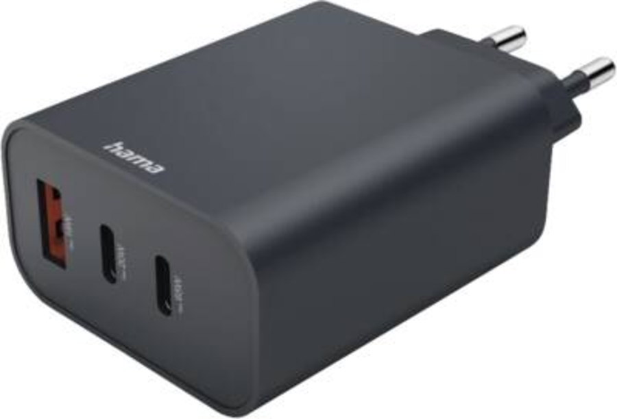 Hama 86445 Schnellladegerät, 2x USB-C, 1x USB-A, PD, 65 W, Anthrazit