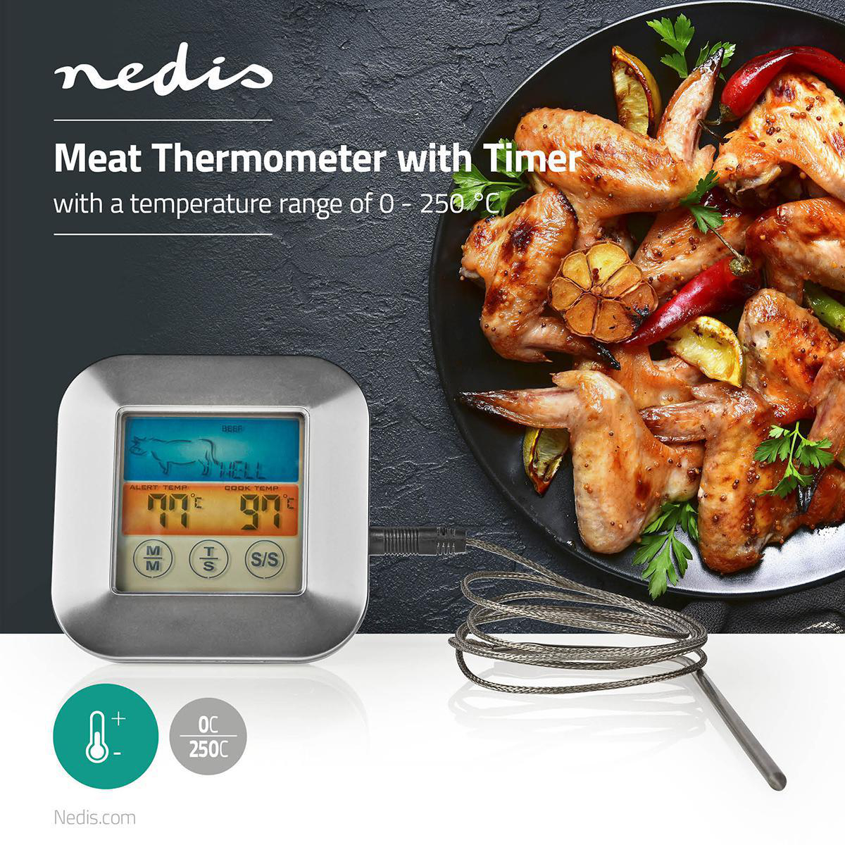 Nedis KATH106SI Fleischthermometer Alarm / Timer / Zemperatureinstellungen