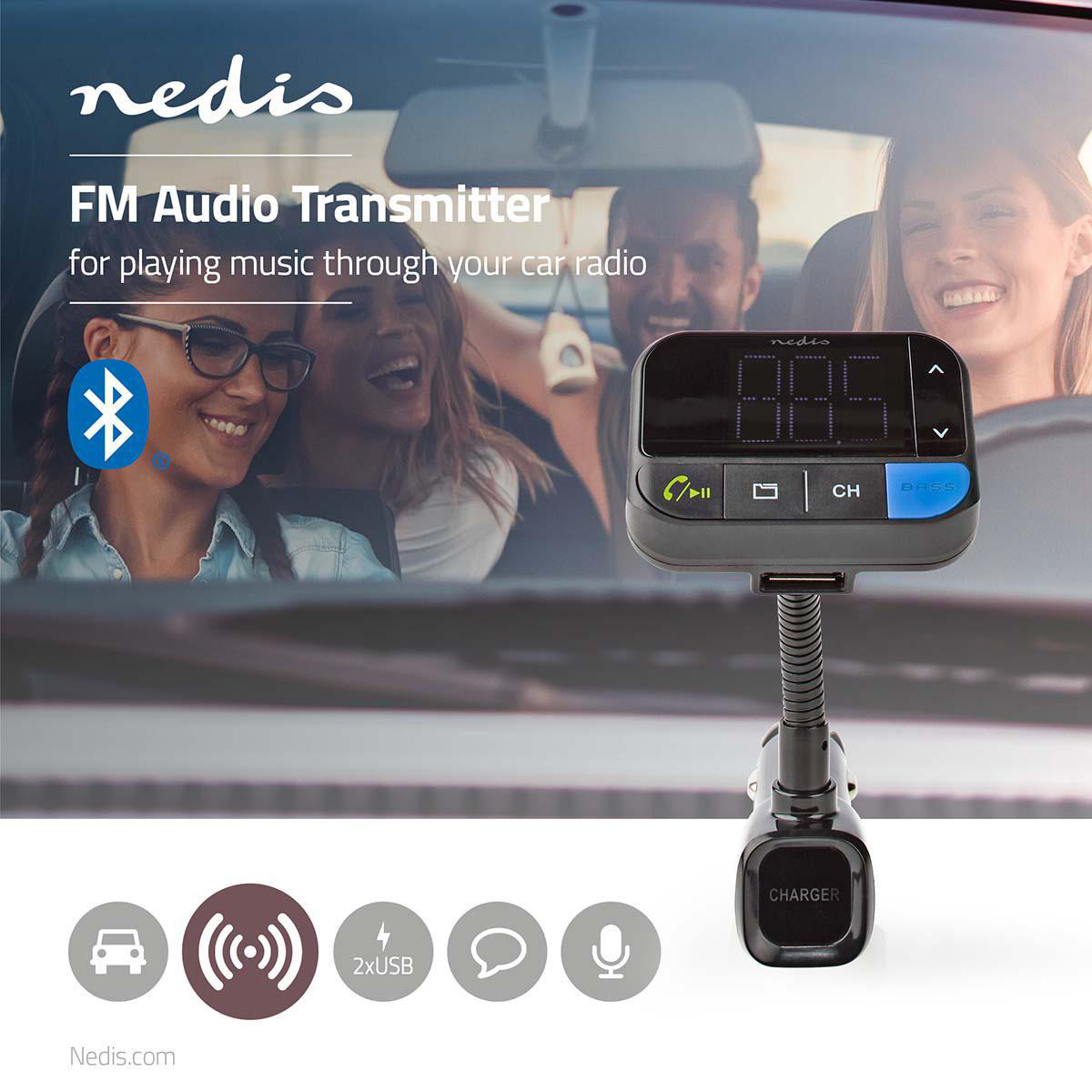 Nedis CATR102BK Kfz Audio FM Transmitter | LED Bildschirm | Blue 5.0 V DC / 1.0 A / 5.0 V DC / 2.4 A