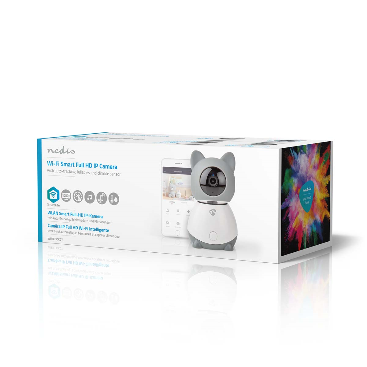 Nedis WIFICI30CGY Smartlife Innenkamera WLAN | Full HD 1080p  Pan tilt  Cloud / MicroSD | mit Bewegungssensor | Nachtsicht