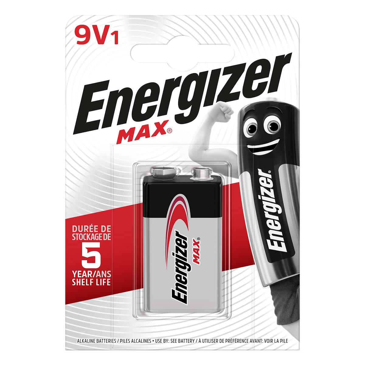 Energizer EN-MAX9V1 Alkaline Batterie 9V 6LR61 | 1-Blister | Schwarz / Silber