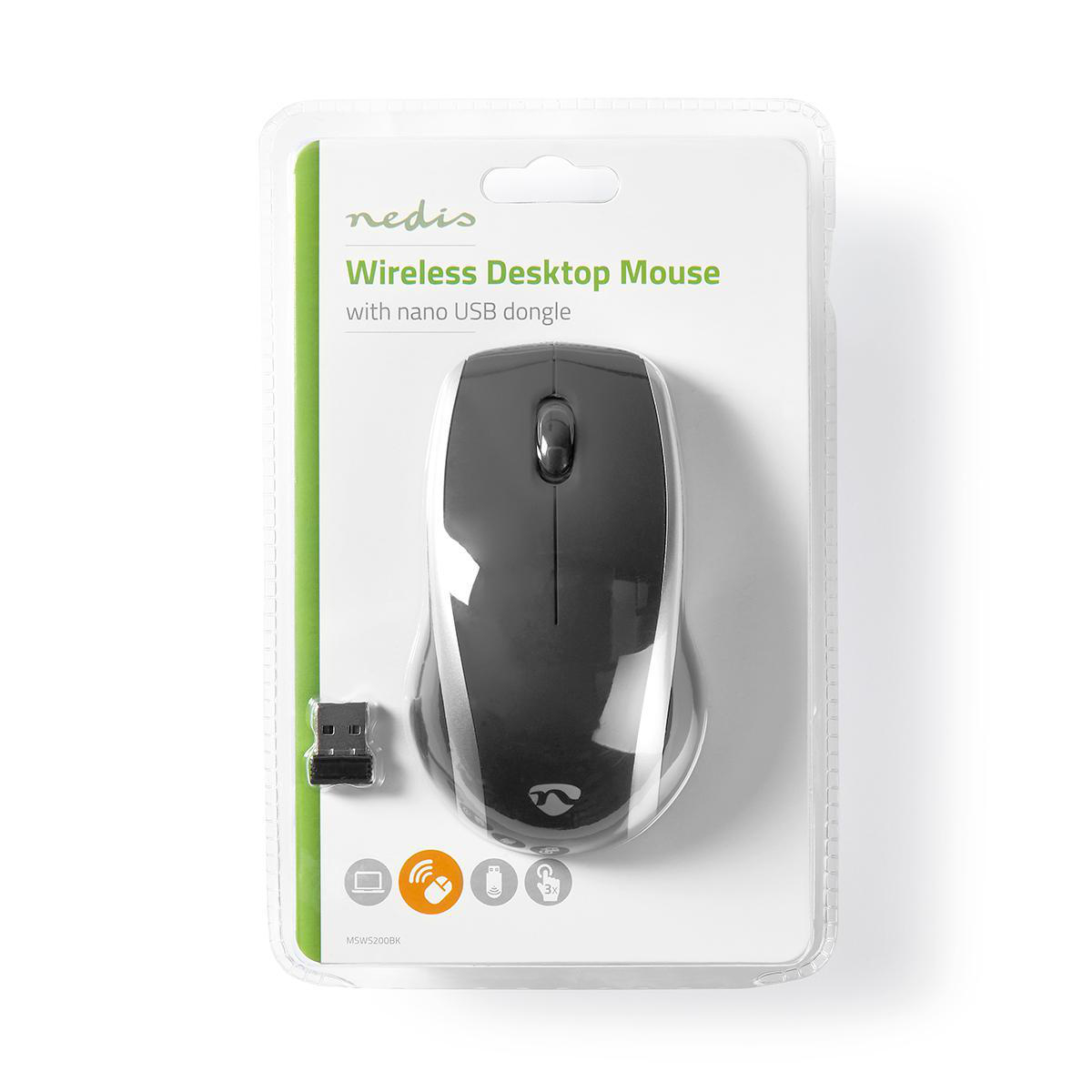Nedis MSWS200BK Mouse  Drahtlos | 1200 dpi | Anzahl Knöpfe: 3 | Beidhändig