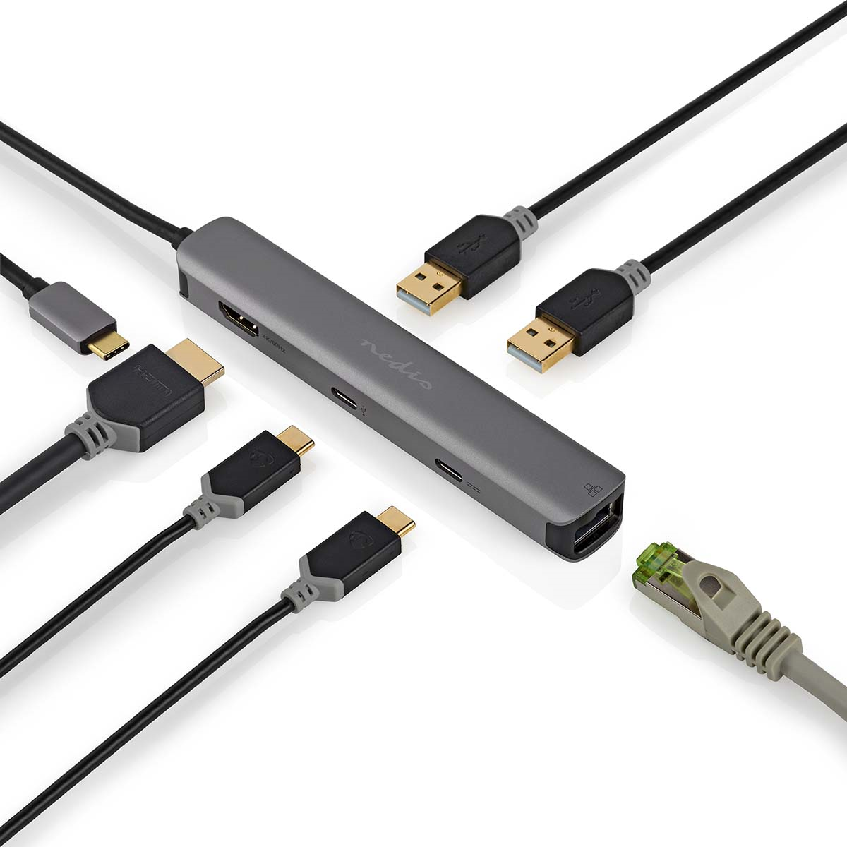 Nedis CCBW64230AT02 USB Multi-Port-Adapter USB 3.2 Gen 1 USB-C™ Stecker| HDMI™ Ausgang / RJ45 Buchse/ 2x USB-A Buchse