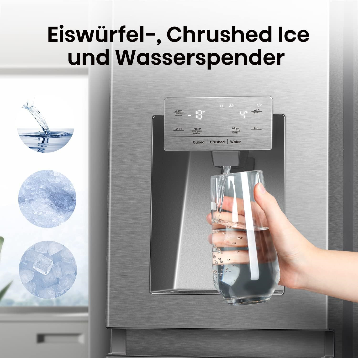 Hisense RS818N4TIE Side-by-Side Edelstahl NoFrost Eiswürfel- und Wasserspender 