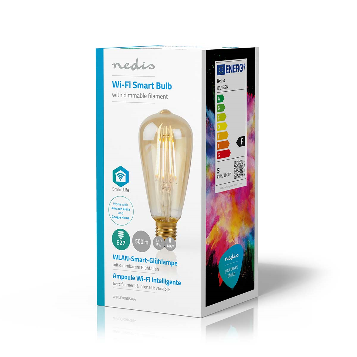 Nedis WIFILF10GDST64 SmartLife LED Filament Lampe Wi-Fi | E27 | 500 lm | 5 W | Warmweiss | 2200 K 