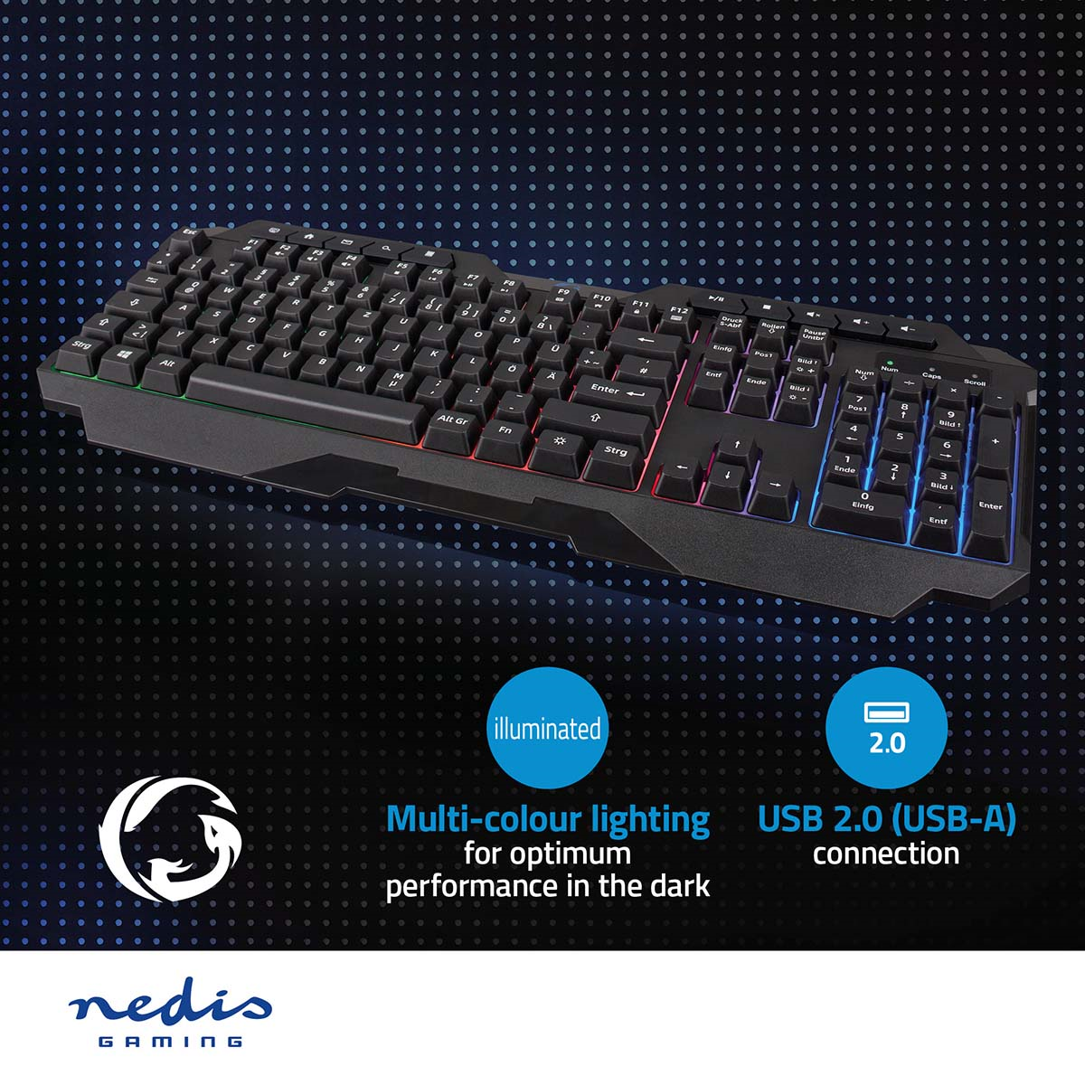 Nedis GKBD110BKDE Wired Gaming Keyboard USB Type-A | Folientasten | LED | QWERTZ | DE-Layout 