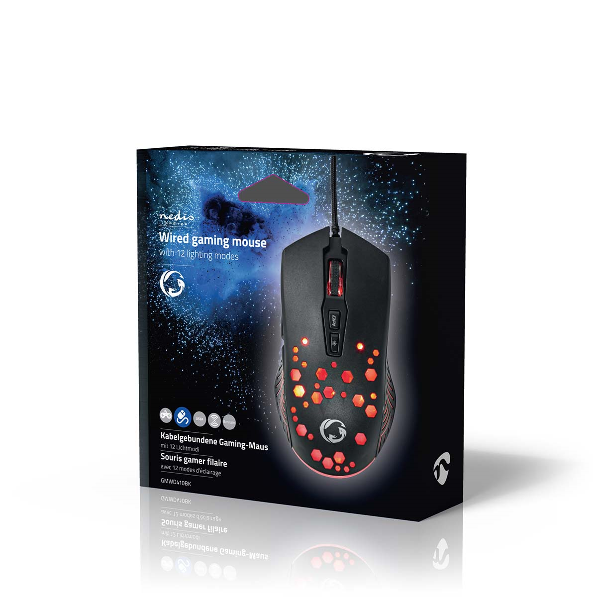 Nedis GMWD410BK Gaming Mouse Verdrahtet 1.50 m | RGB 800 / 1200 / 2400 / 3200 / 4800 / 7200 dpi | Einstellbar DPI