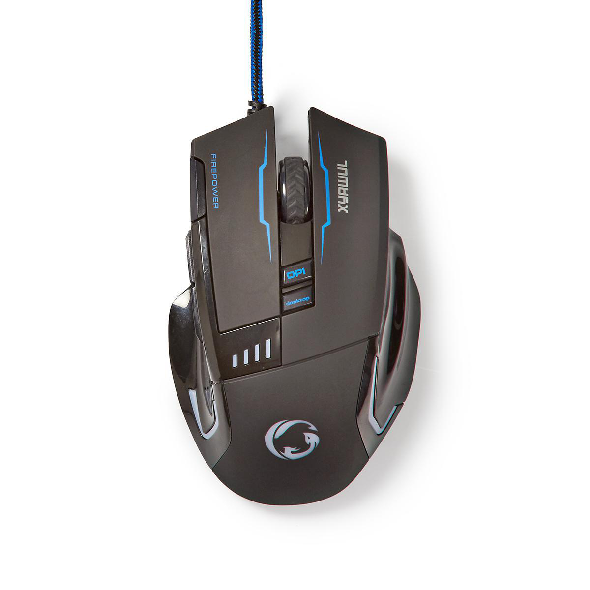 Nedis GMWD300BK Gaming Mouse 1.50 m | LED Verdrahtet | 800 / 1600 / 2400 / 4000 dpi | Einstellbar DPI 