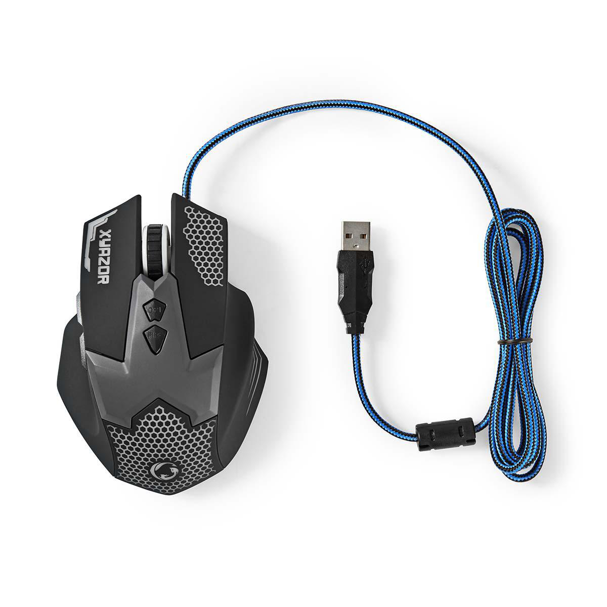 Nedis GMWD200BK Gaming Mouse Rechtshändig | 1.50 m | LED Verdrahtet | 800 / 1200 / 1600 / 2400 dpi | Einstellbar DPI 