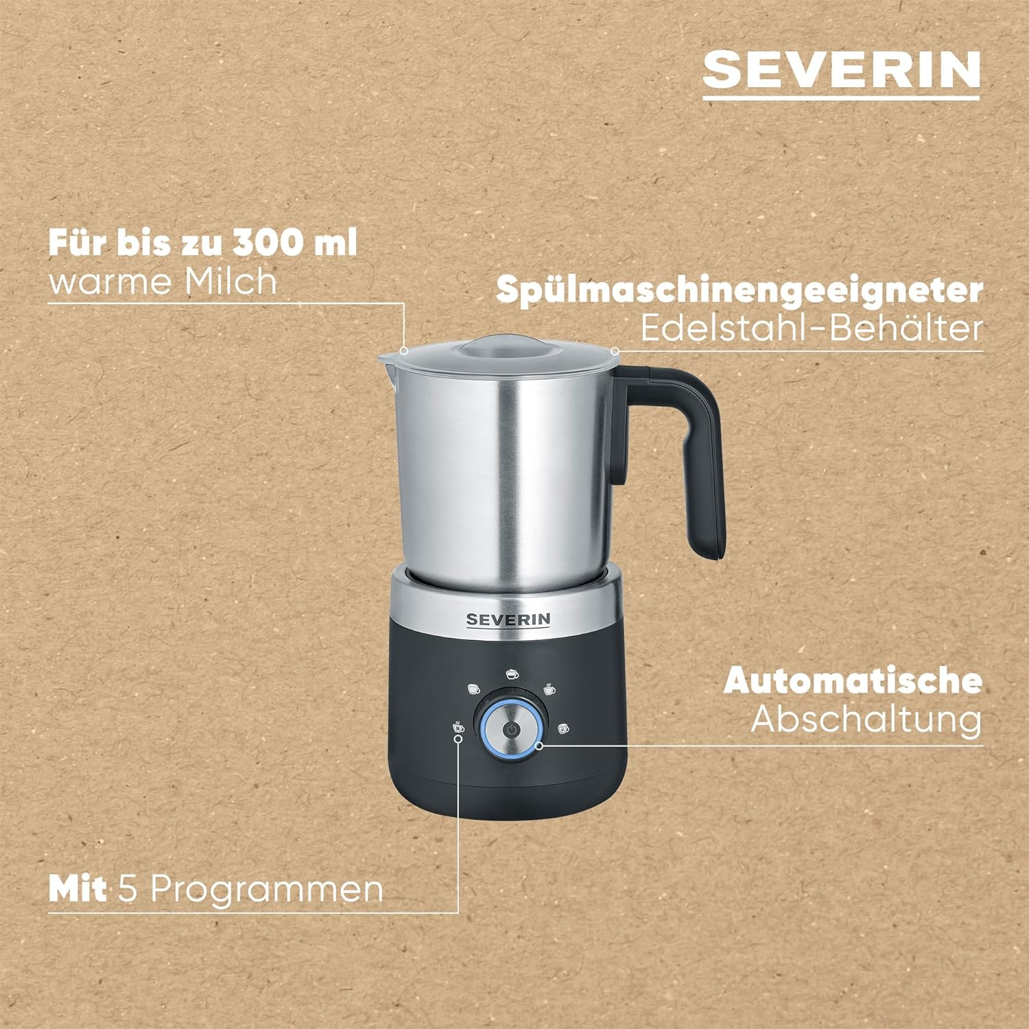 Severin SM 3588 Milchaufschäumer, 300 ml, schwarz inox 