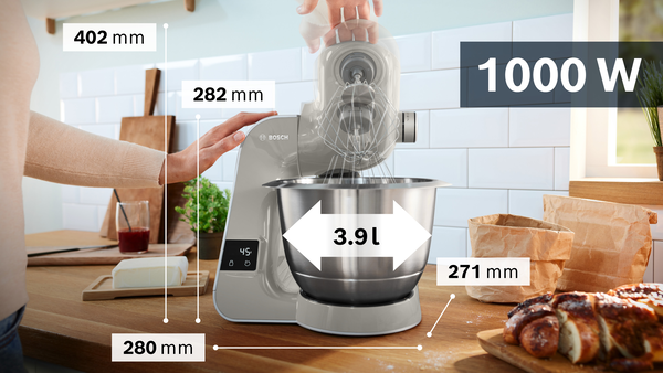 Bosch MUM5XL72 Küchenmaschine mit Waage 1000 W, Grau/silber 