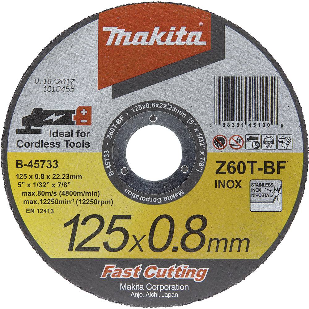 Makita B-45733-25 Trennscheibe 125x0,8 mm Inox (25 Stück)  • 125 mm • 22,23 mm • 0,8 mm • Z60T 