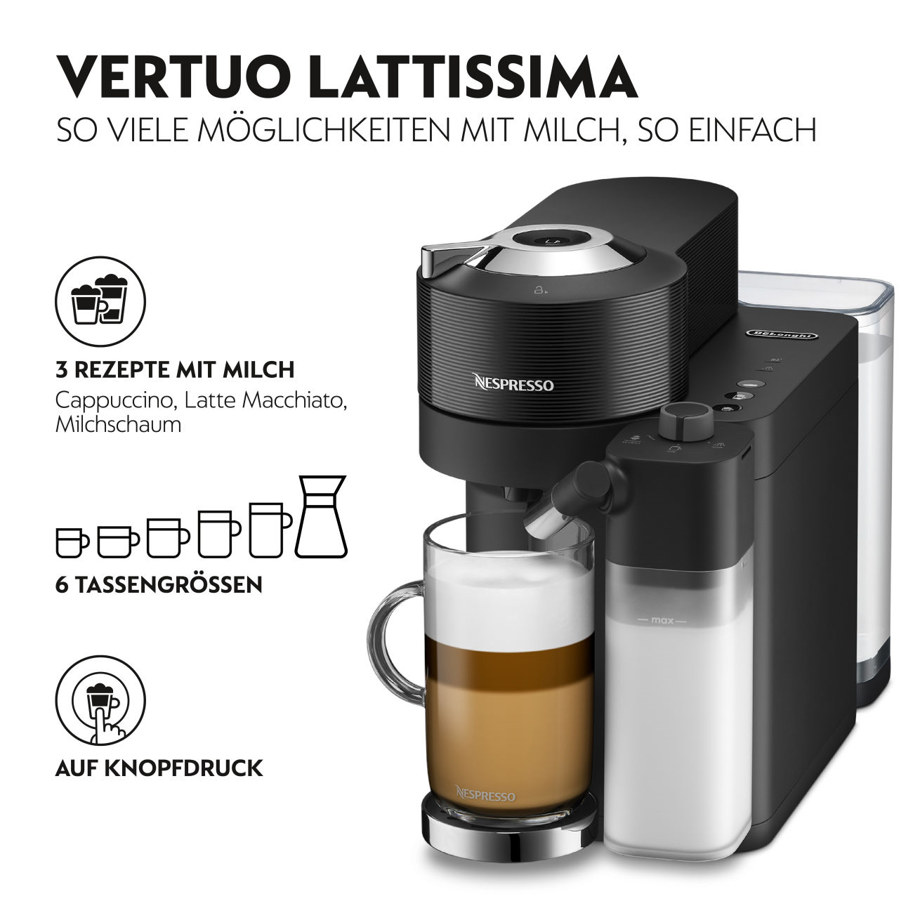 De´Longhi ENV300.B Vertuo Lattissima  Nespresso-Automat Schwarz