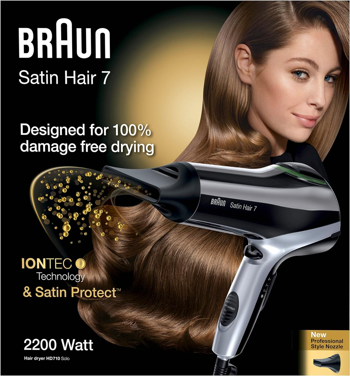 Braun Haircare HD710E Haartrockner 2200W, 3 Heizstufen, Ionisator Schwarz-Silber